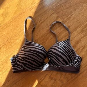 Expressions Black and Gray Zebra Print Bra